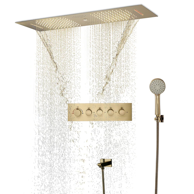 Fontana Dijon Thermostatic Recessed Ceiling Mount LED Rainfall Shower Smart Musical Shower Head System with Round Hand Shower and Touch Panel Light